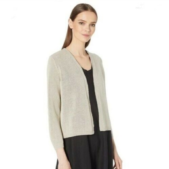 Eileen Fisher Recycled Cotton Metallic Thread Open Cardigan Sz L - Picture 4 of 12